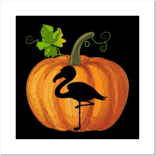 Flamingo in pumpkin Posters and Art